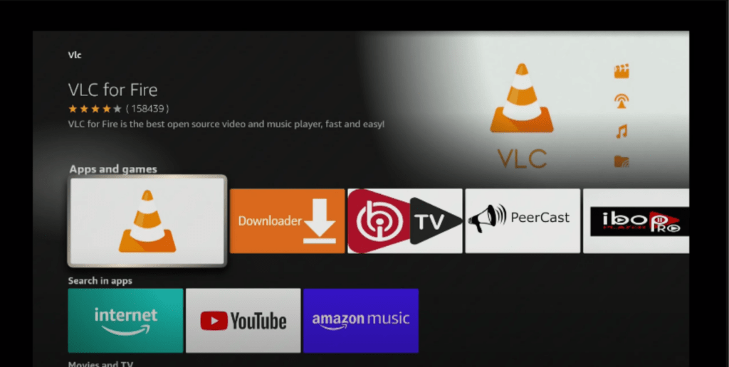 Selecting vlc from suggestions on amazon app store - Best of firestick